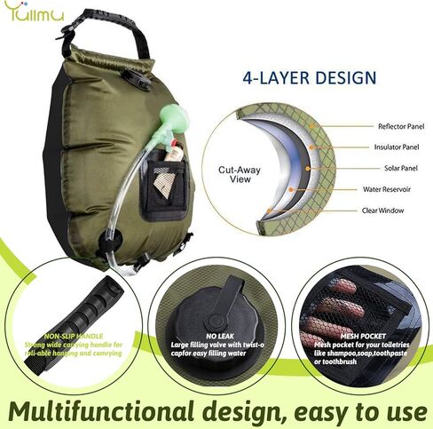 حقيبة دش محمولة للتخييم سعة 5 جالون/20 لتر مع خرطوم قابل للإزالة ورأس دش قابل للتبديل عند التشغيل والإيقاف، دش للسفر للسباحة على الشاطئ والمشي لمسافات طويلة in Kuwait