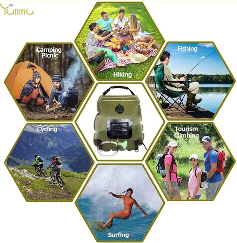 حقيبة دش محمولة للتخييم سعة 5 جالون/20 لتر مع خرطوم قابل للإزالة ورأس دش قابل للتبديل عند التشغيل والإيقاف، دش للسفر للسباحة على الشاطئ والمشي لمسافات طويلة in Kuwait