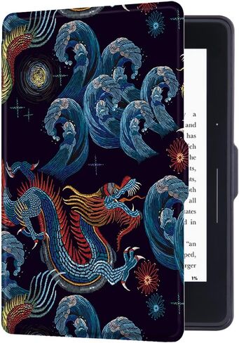 Painting Case for Kindle Voyage (300 PPI, 2014 Released) Only - Cover with Auto Sleep/Wake, Black Dragon in Saudi Arabia