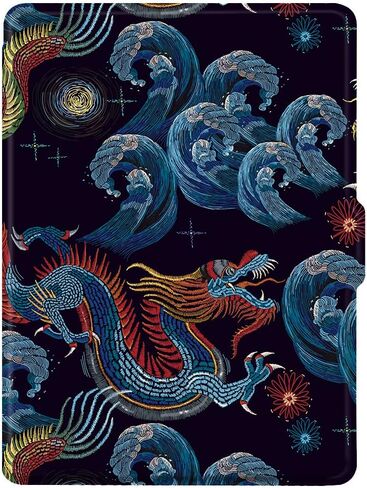 Painting Case for Kindle Voyage (300 PPI, 2014 Released) Only - Cover with Auto Sleep/Wake, Black Dragon in Saudi Arabia