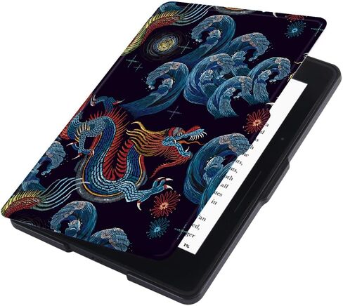 Painting Case for Kindle Voyage (300 PPI, 2014 Released) Only - Cover with Auto Sleep/Wake, Black Dragon in Saudi Arabia