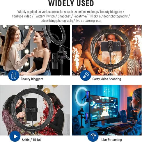 NEEWER 10" RGB Ring Light with Tripod Stand & 2 Phone Holders, Dimmable Selfie Ring Light with 29 Colors for Makeup/Live Streaming/YouTube/Tiktok/Video Shooting, RGB10-H in Saudi Arabia