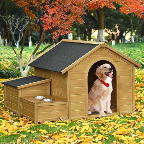 LUSPAZ 47.2 Inch Large Wooden Dog House Outdoor, Outdoor and Indoor Dog Crate, Cabin Style, with 2 Doors Porch, Wood in Saudi Arabia