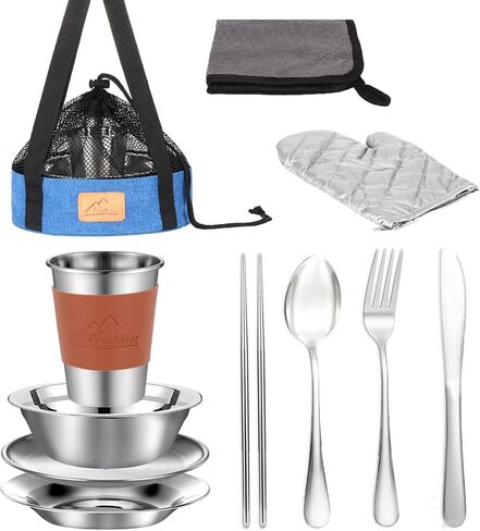 Camping Mess Kit - 1 to 2 persons Camping Dishes includes Cups, Bowls, Knives, Forks, Spoons, Camping Dinnerware Set Camping Cooking Utensils Accessories Plates Dinnerware Set in Saudi Arabia