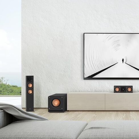 Klipsch RP-1000SW: مضخم صوت عالي الجودة مقاس 10 بوصات لصوت جهير فائق - حزمة من خشب الأبنوس مع سلك مكبر صوت بطول 100 قدم بطول 16 AWG + مقابس مكبر صوت نحاسية، 5 أزواج in Kuwait