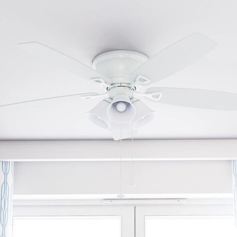 مراوح السقف هانيويل جلين ألدن، مروحة سقف LED داخلية كلاسيكية مقاس 52 بوصة مزودة بإضاءة وسلسلة سحب وشفرات نهائية مزدوجة سريعة التعليق ومحرك عكسي - 50182 (نيكل مصقول) in Saudi Arabia
