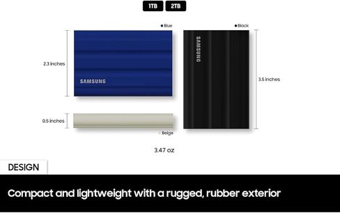 محرك الأقراص الصلبة المحمول SAMSUNG MU-PE2T0R/AM T7 Shield سعة 2 تيرابايت 2022 - حزمة زرقاء مع محول محول من النوع C + حافظة Vivitar الصلبة (أبيض) in Saudi Arabia