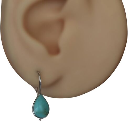 925 Sterling Silver Pear Shape 8x11mm Reconstructed Turquoise GemStone Dangle Hook Earrings for women | Handmade by MiYa Jewelry Creations in Saudi Arabia