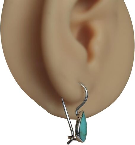 925 Sterling Silver Pear Shape 8x11mm Reconstructed Turquoise GemStone Dangle Hook Earrings for women | Handmade by MiYa Jewelry Creations in Saudi Arabia