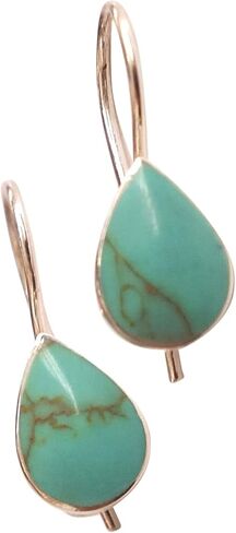925 Sterling Silver Pear Shape 8x11mm Reconstructed Turquoise GemStone Dangle Hook Earrings for women | Handmade by MiYa Jewelry Creations in Saudi Arabia