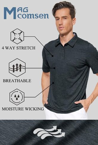 MAGCOMSEN Men's Short Sleeve Polo Golf Shirts 3-Button Moisture Wicking Athletic T-Shirts Casual Collared Shirt in Kuwait