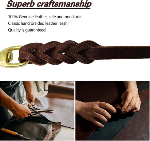 LWBMG Leather Dog Leash for Small Dogs 6ft,Thin Leather Braied Dog Leash, Soft Genuine Leather Dog Training Leash for Small & Medium Dogs （3/8" X 6', Brown） in Saudi Arabia