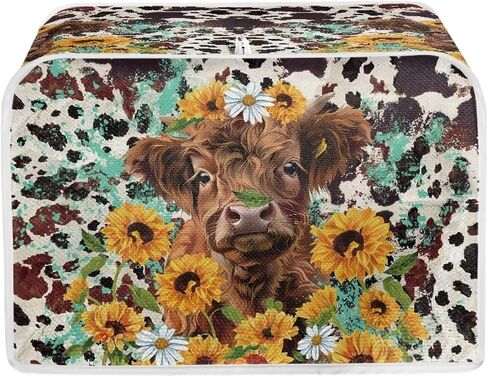 Highland Cow Toaster Dust Cover 4 Slice, Anti-Sputtering Toaster Covers, Washable Decorative Bread Toaster Cover, Dust Fingerprint Protection for Toasters Bread Maker, Brown and Yellow in Kuwait