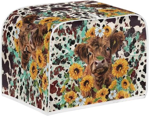 Highland Cow Toaster Dust Cover 4 Slice, Anti-Sputtering Toaster Covers, Washable Decorative Bread Toaster Cover, Dust Fingerprint Protection for Toasters Bread Maker, Brown and Yellow in Kuwait