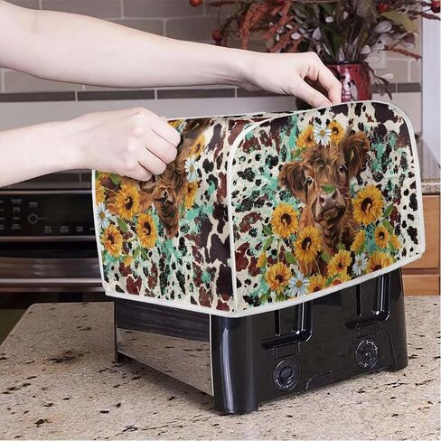 Highland Cow Toaster Dust Cover 4 Slice, Anti-Sputtering Toaster Covers, Washable Decorative Bread Toaster Cover, Dust Fingerprint Protection for Toasters Bread Maker, Brown and Yellow in Kuwait