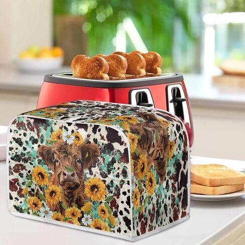 Highland Cow Toaster Dust Cover 4 Slice, Anti-Sputtering Toaster Covers, Washable Decorative Bread Toaster Cover, Dust Fingerprint Protection for Toasters Bread Maker, Brown and Yellow in Kuwait