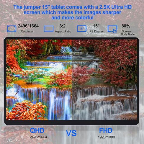 jumper Android 14 Tablet 15 inch 2.5K Display, Helio G99 Octa-Core Processor(Beat Unisoc T618), Gaming Tablet with Foldable Stand, 10000mAh, 256GB Storage, 4 Speakers, BT5.0, 2.4G/5G WiFi, 13MP Camera in Saudi Arabia