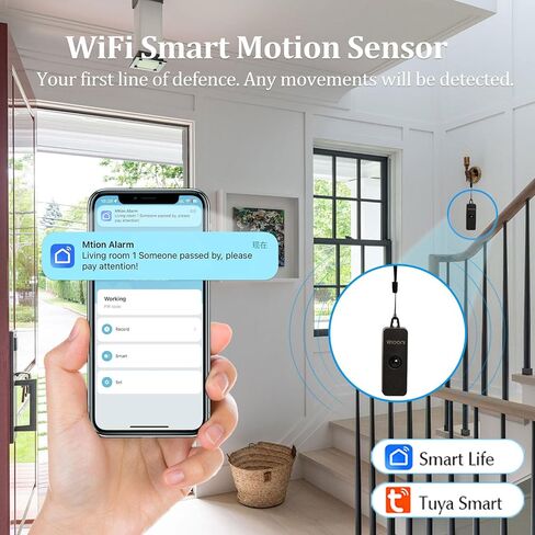 Smart Pir Motion Sensor, Presence Sensor with App Notification Alerts & Records, WiFi Motion Detector Alarm for Smart Home Automation, Smart Life App Compatible Devices (2-Black) in Saudi Arabia