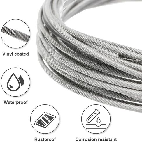 1/8" Wire Rope Kit, Steel Wire Cable, 100FT Turnbuckles for Cables Wire, 1/8" Vinyl Coated Stainless Steel Cable Wire for Outdoor, Garden, Kitchen, Craft with Turnbuckle in Saudi Arabia