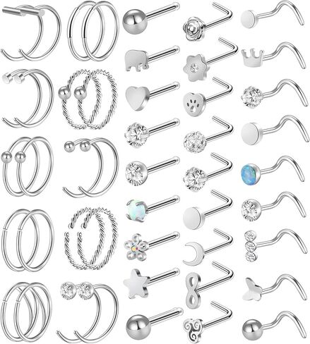ONESING Nose Rings for Women Nose Piercing Jewelry Silver Nose Rings Studs 20G Surgical Nose Rings Hoops Nose Rings L Shaped Studs Screw Stainless Steel Nose Piercings for Women Men in Kuwait