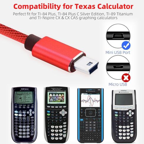 كابل شاحن طاقة USB صغير متوافق مع Texas Instruments TI-84 Plus CE، TI 84 Plus C Silver Edition، TI Nspire CX/TI Nspire CX CAS سلك شحن الآلة الحاسبة الرسومية 3.3FT أحمر in Saudi Arabia