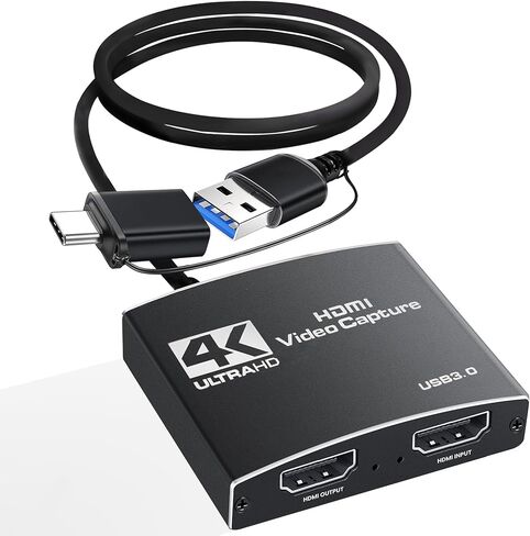 بطاقة التقاط الفيديو، بطاقة التقاط 4K 60 إطارًا في الثانية USB 3.0 مع ميكروفون 4K@60 هرتز، بطاقات التقاط حلقة HDMI لأجهزة نينتندو سويتش/الألعاب/البث المباشر لسلسلة Xbox X/S، تعمل مع PS4/5/PC/OBS/الكاميرا in Kuwait