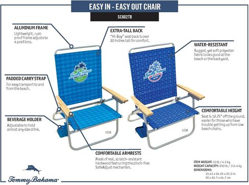 Tommy Bahama 2-Pack 4-Position Easy in-Easy Out Folding Backpack Beach Chair, Logo Stripe in Saudi Arabia