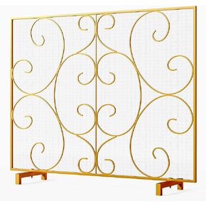 Kingson Single Panel Fireplace Screen Cover Handcrafted Solid Wrought Iron Mesh, Heat-Resistant Fire Spark Guard for Inside Fireplace-Black