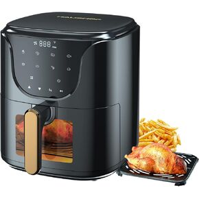 HAUSHOF 5.8 QT Air Fryer Small Oven, Digital Oil-Less Cooker Airfryer, 8 Presets Cooking Functions, Roast, Bake, Reheat, Cook Quikly with Nonstick Tray, Black