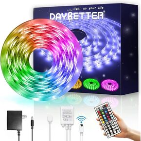 DAYBETTER Led Strip Lights Waterproof (16.4ft) RGB Color Changing Led Lights for Bedroom with Remote Controller for Party Home Room Indoor Outdoor Use