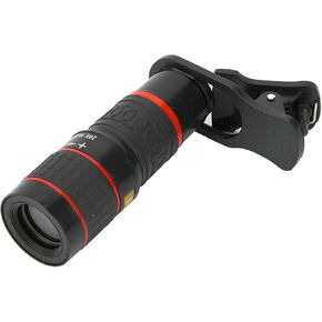 عدسة Acouto 20X Telephoto، عدسة مقربة تكبير طويلة التركيز مع مشبك للهواتف الذكية والكمبيوتر اللوحي باللون الأسود