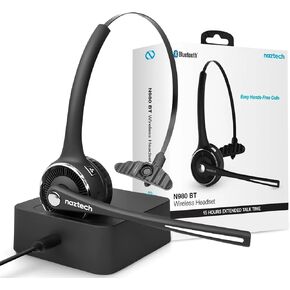 Naztech N980 Wireless Headset w/ Charging Base - Noise Cancelling Microphone, HD Sound, Bluetooth 5.0, Multipoint, 15Hrs Battery, Dual Charge - Black