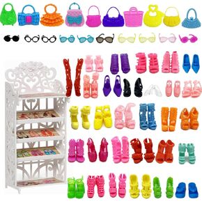 50 Pairs Doll Shoes 10 Doll Handbags 10 Doll Glasses Replacement Fashion Playset Accessories Different Assorted Colors High Heel Boots Sandals for 11.5 Inch Girl Doll