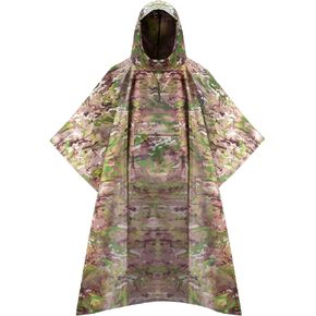 Military Rain Poncho, Camo Hunting Raincoat, Tactical Poncho Shelter, with Pocket, Waterproof, for Hiking Camping Emergency
