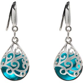 Recycled Vintage Mason Jar Glass and Sterling Silver Filigree Teardrop Earrings