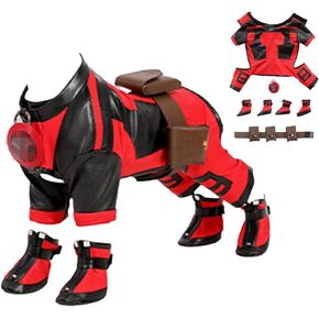 Deluxe Dogpool Costume for Dogs Superhero Costume for Pets Halloween Dog Costume Outfit Full Set (Red, Big)