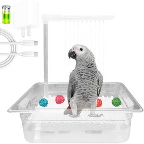 Parrot Bathtub Bird Automatic Bath Shower with Water Pressure Controller and Double Tube Contains USB and Power Plug for Medium Birds African Grey Amazon Conure Parakeet Cockatiel Lovebird