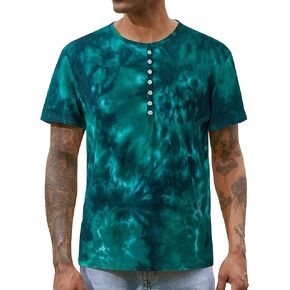 Derminpro Men's Tie-Dye Slim Fit Long Sleeve Casual Cotton Henley Shirts
