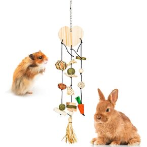 tifanso Rabbit Chew Toys for Teeth, 3 Strings Bunny Chew Toys and Treats, Guinea Pig Cage Hanging Toys with Different Shape, Natural Bunny Stuff Handwoven Cage Accessories for Hamsters, Chinchillas