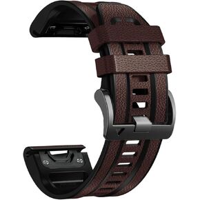 Abanen Quick Fit 22mm Leather Watch Bands for Garmin Fenix 8 47mm / epix Pro 47mm/ Fenix 7 / Fenix 6, Soft Leather with Silicone Lining Sweatproof Wrist Strap for Quatix 7 / Instinct