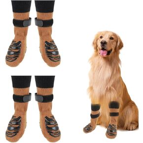 Anti-Slip Dog Socks to Prevent Licking Paws, 4PCS Double Sides Dog Socks for Hot Pavement, Strong Traction Control on Hardwood Floors, Dog Booties with Grippers for Puppy Medium Dogs