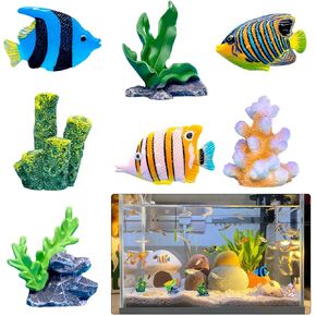 7pcs Fish Tank Decorations, Aquarium Coral Ornament, Artificial Fishes Floating Decorations Artificial Aquatic Plants Decor Silicone Fish Aquarium for Fish Tank