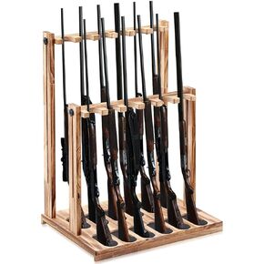 Wooden Rifle Rack, 31.3 x 22.4 x 17.7 Inch Floor Standing Rifle Rack Holder Indoor Rifle Stand Gun Display Rack Organizer for Home Garage Gun Storage, Holds up to 12 Pcs