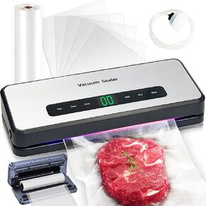 Vacuum Sealer Machine Built-in Bag Roll Storage and Cutter,Fast-Compact Food Sealer,90kpa Powerful Suction,Multi-Functional Food Vacuum Saver&Wide Seal,With1 Bag Roll&5pcs Pre-cut Bags