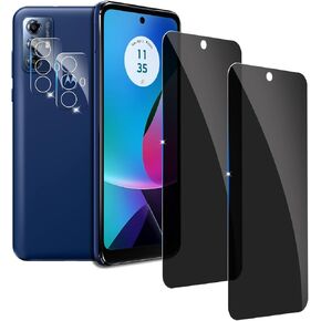 【2+2 Pack】 Privacy Screen Protector for Motorola Moto G Play(2023) 9H Tempered Glass Anti-Spy Private Film Compatible for Moto G Play(2023) and (2 Pack) Camera Lens Protector