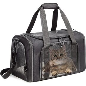 Cat Carrier for Large Cats Soft Sided Cat and Pet Carrier and Puppies Up to 25Lbs - Collapsible, Waterproof Travel Carrier,Gray Large