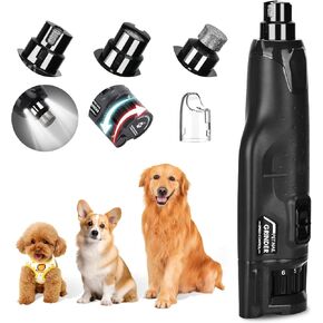 Dog Nail Grinder Quiet Low Vibration, 6 Speed Pet Nail Grinder with 2 LED Lights for Large Medium Small Dogs Cats, Professional 3 Ports Rechargeable Electric Dogs Nail Trimmer (Grey)