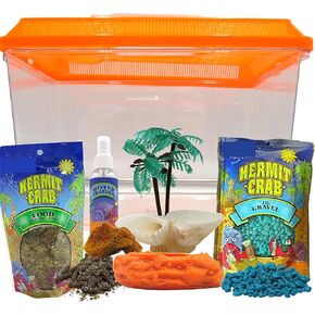 Ultimate All in One Hermit Crab Cage Starter Pack, Beginner Habitat Supplies Kit for Terrariums, Includes 2 Gallon Cage, Food, Pool, Feeder, and More, Colors May Vary, 7 Pieces