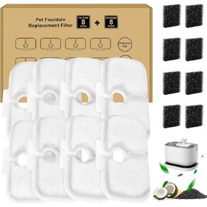 24 Pcs Replacement Filters for Dockstream Cat Water Fountain PLWF105/PLWF115/PLWF005, 12 Pack Pet Water Fountain Filters with 12 Pack Pre-Filter Sponges