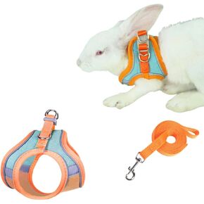 Rabbit Harness and Leash Bunny Leash for Walking Escape Proof Adjustable Soft Vest Harness for Bunny Guinea Pig Small Animals Leash Set (S)